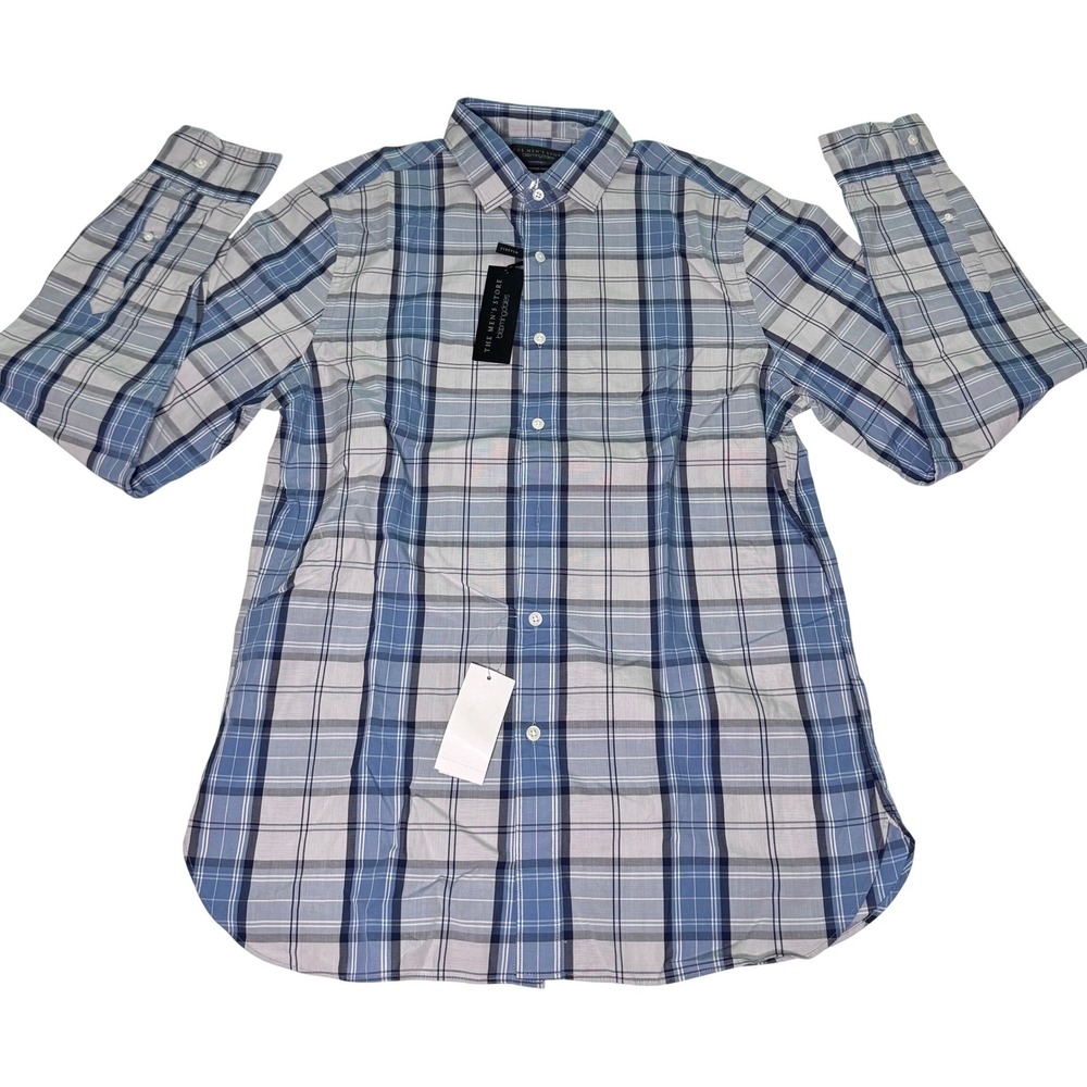Bloomingdales Mens Store Blue Plaid Stretch Button‎ Down Shirt Medium NWT